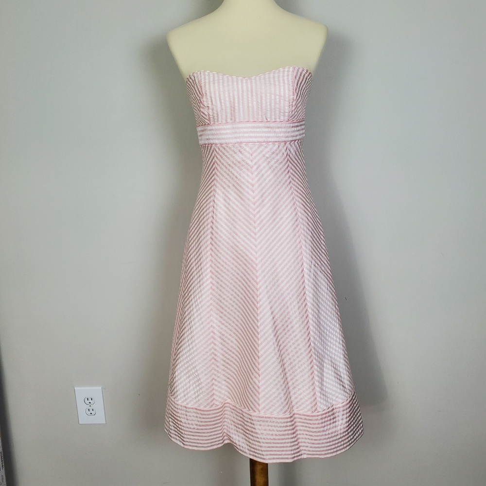 J.Crew Silk Pink Striped Strapless Midi Dress 4